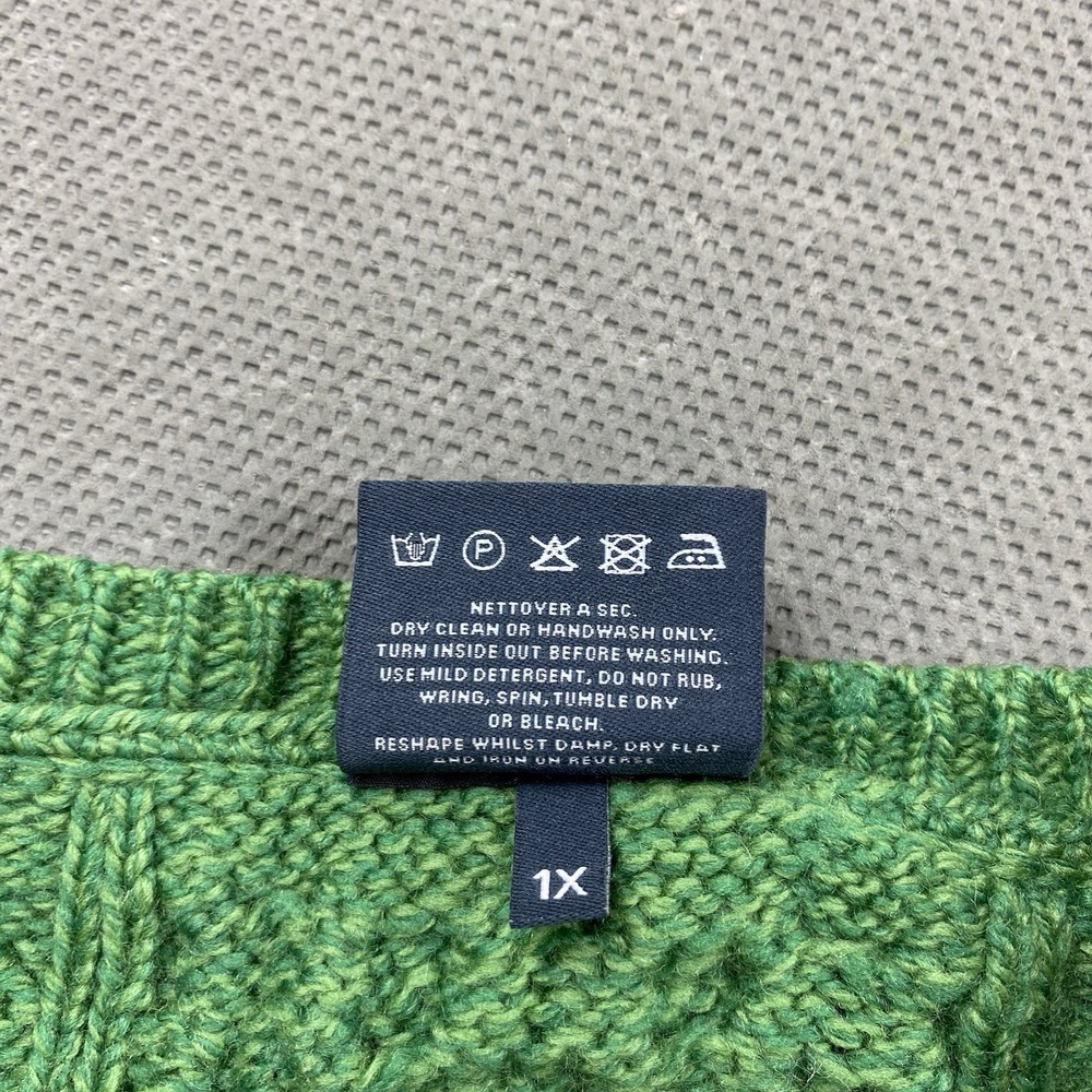 Aran Woollen Mills Sweater Womens 1X Green Button Cable Knit Ireland 100% Wool - Picture 5 of 10